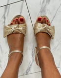 Gloria Gold Sandal with Block Heel and Buckle