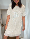 Taylor Sequin T shirt Dress Champagne