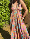 Lucia Sequin Strappy Silk Maxi Dress Pink