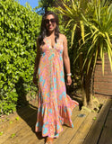 Lucia Sequin Strappy Silk Maxi Dress Pink