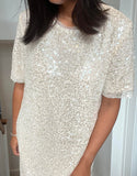 Taylor Sequin T shirt Dress Champagne