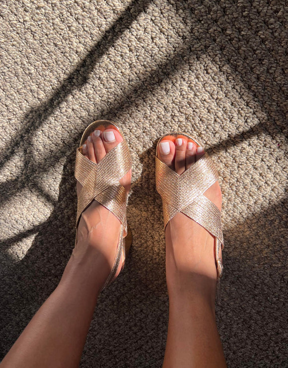 Luna Metallic Block Heel Sandal