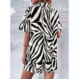 Zebra Print Shorts and Shirt Co-ord Set Black and White