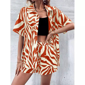 Zebra Print Shorts and Shirt Co-ord Set Orange and White