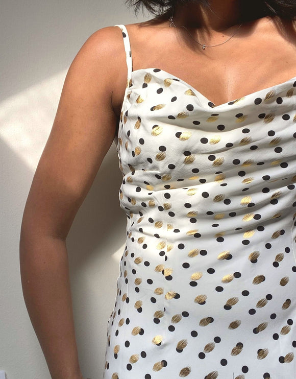 White And Gold Polka Dot Maxi Dress