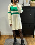 Half Zip Striped Jumper Dress - Green