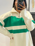 Half Zip Striped Jumper Dress - Green
