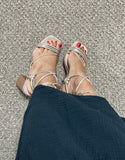 Block Heel Gold Strappy Ankle Tie Sandals