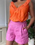 Pink Linen Shorts with pockets
