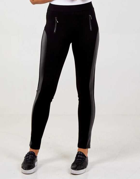 Panelled Leggings with Faux Zip