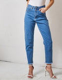 High Waist Tapered Blue Jeans
