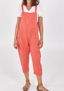 Linen Dungarees With Pinstripe and Pockets