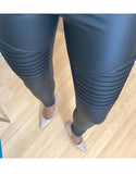 Leather Look High Waist Leggings with Mock Pocket