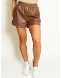 Vegan Leather Look Sporty Shorts