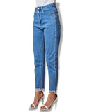 High Waist Tapered Blue Jeans