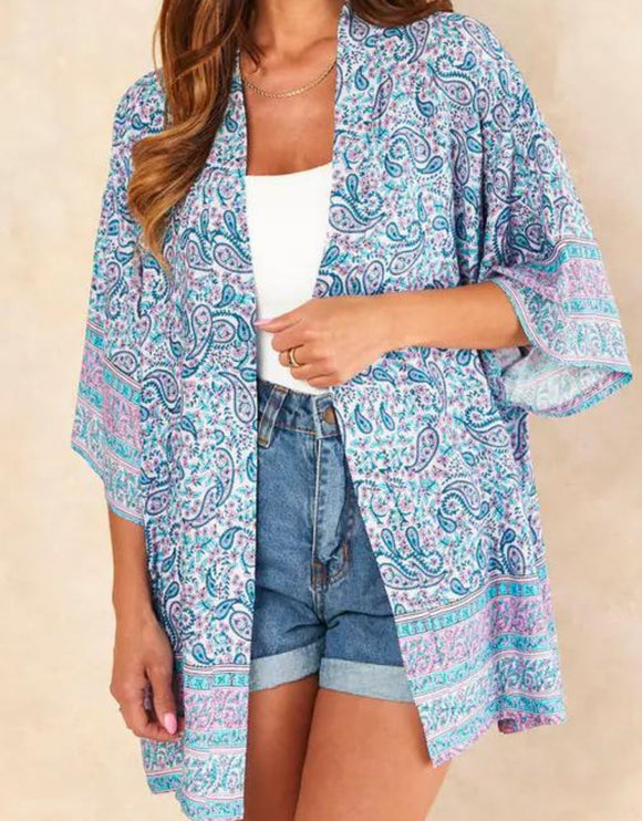 Paisley Print Luxe Kimono With Border