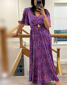 Maggie Maxi Dress with Belt - Blues