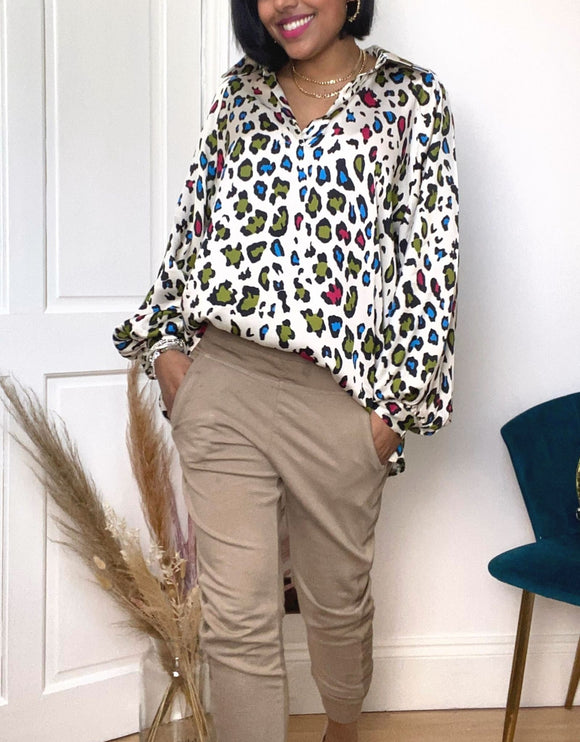 Colourful Leopard Print Tunic Top With Silk