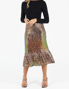 Multicolour Sequin Ruffle Hem Midi Skirt