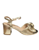 Gloria Gold Sandal with Block Heel and Buckle