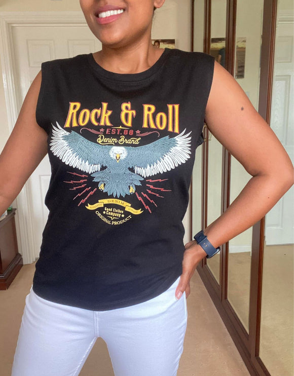 Rock and Roll Eagle Print Sleeveless Vest Top