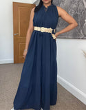 Navy Cheesecloth Sequinned Evil Eye Maxi Dress