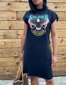 Eagle print Black T shirt Dress