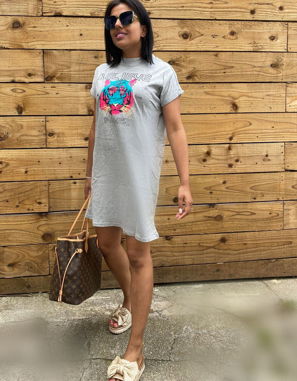Believe Grey T shirt Dress With Graphic Design Size 8-10