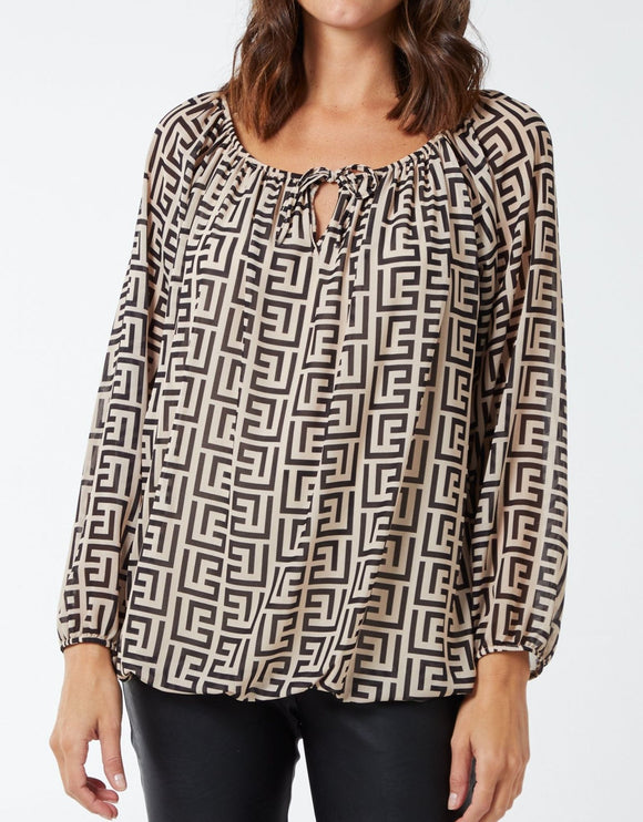 Blake Monogram Print Bardot Top