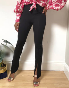 Split Front Fitted Black Trousers