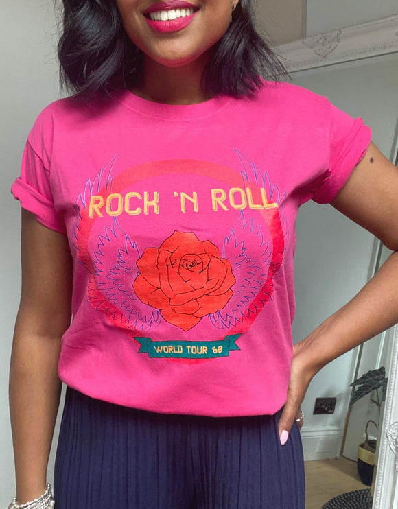 Hot pink Rock and Roll T shirt