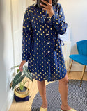 Kira Gold Print Short Shirt Dress