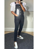Black Slim Leg Dungarees With Button Front