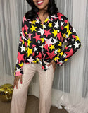 Star Print Silky Oversized Shirt