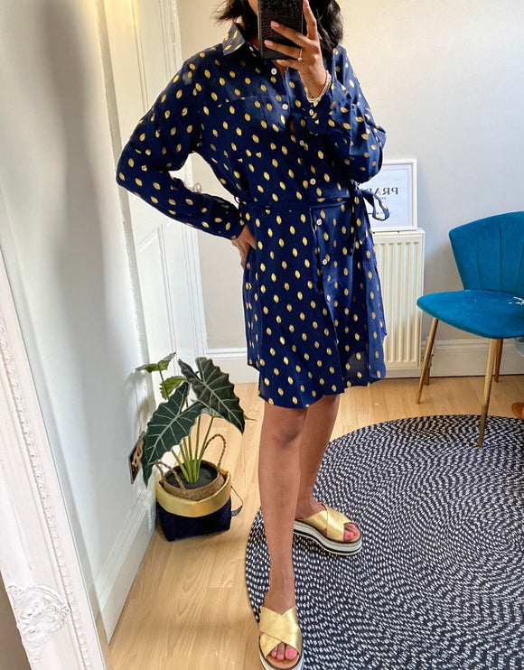 Kira Gold Print Short Shirt Dress