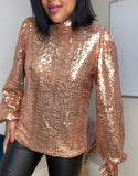 Sia Sequin High Neck Top with Long Sleeves