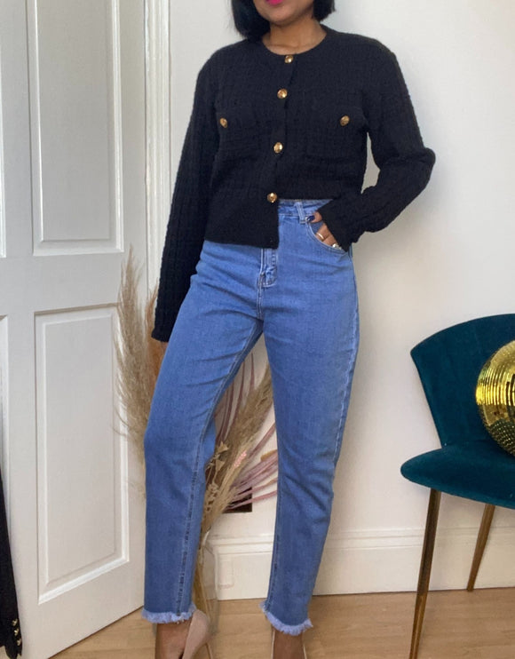 High Waist Tapered Blue Jeans