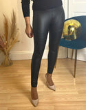 Leather Look High Waist Leggings with Mock Pocket