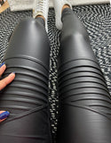 Leather Look High Waist Leggings with Mock Pocket