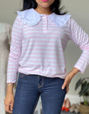 Pink Stripe Top with Collar