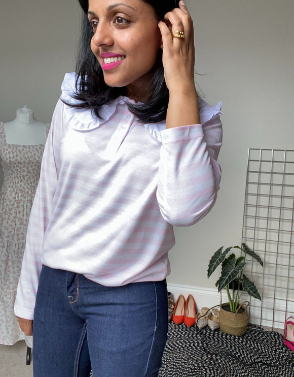 Pink Stripe Top with Collar