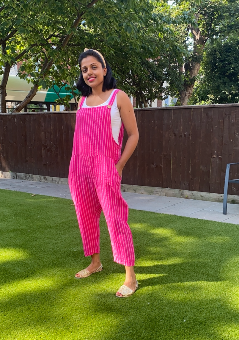 Linen Dungarees With Pinstripe and Pockets