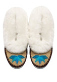Sheepskin slippers with turquoise embroidery