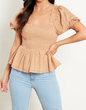 Gingham seersucker shirred top