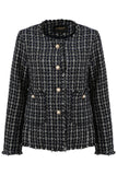 Collarless Tweed Woven Longline Blazer
